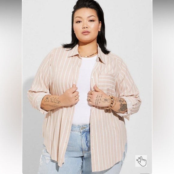 Torrid Top Shirt Women 4X 26 Button Up Long Sleeve Stripe Crinkle Gauze W - Picture 1 of 10